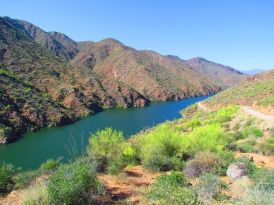 A view of Apache Lake from the Apache Trail